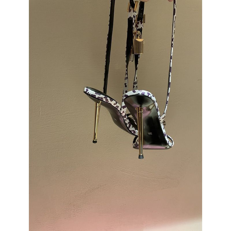 TOM FORD Purple Cow Pattern PADLOCK POINTY NAKED SANDAL