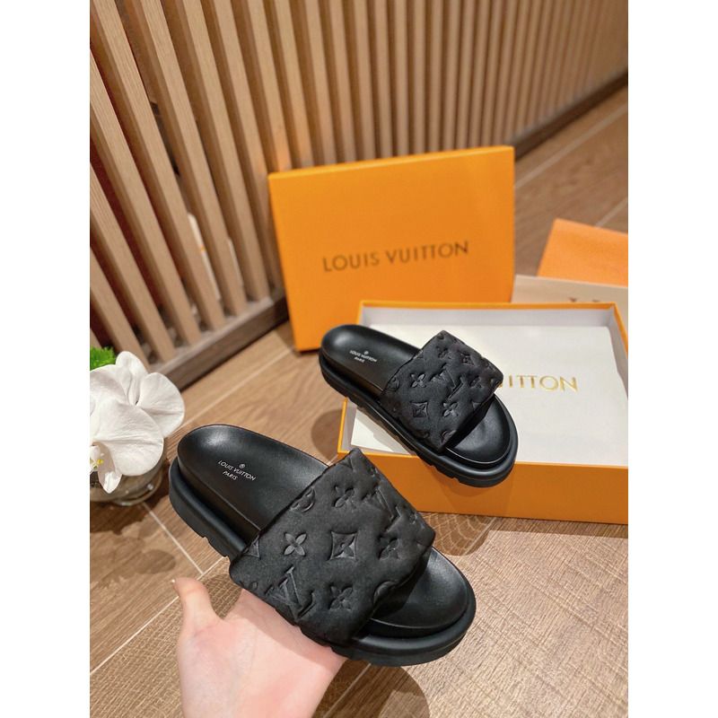 LV POOL PILLOW BLACK SLIDES
