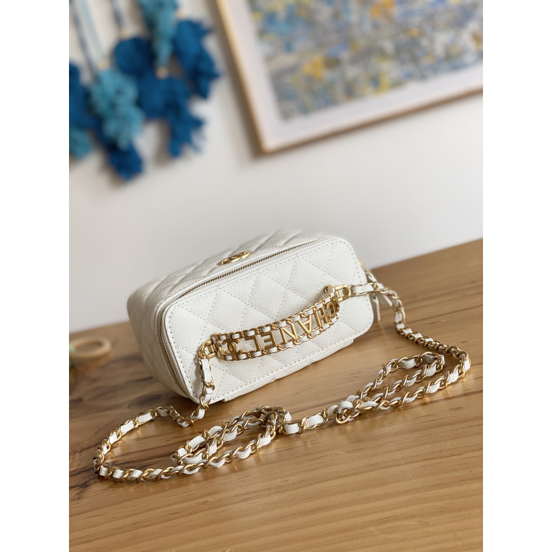 Ch*el 22s with handle caviar vanity case white