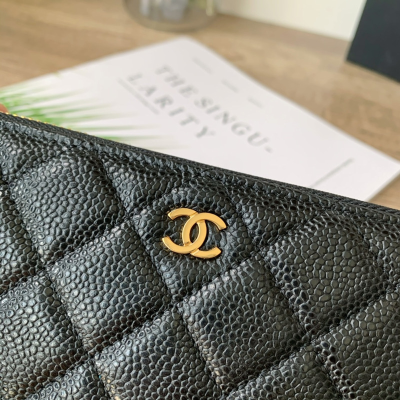 Ch*el classic long zipped wallet gold tone metal black