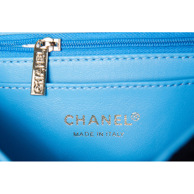 Ch*el mini flap bag gold tone metal black & multicolour