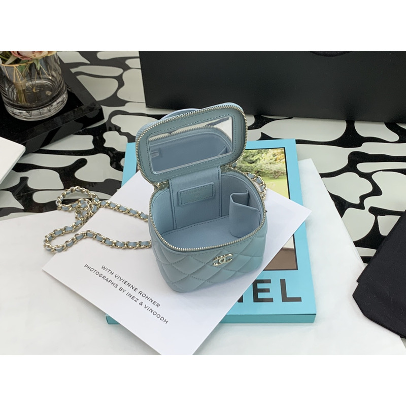 Ch*el 22p box bag mini blue