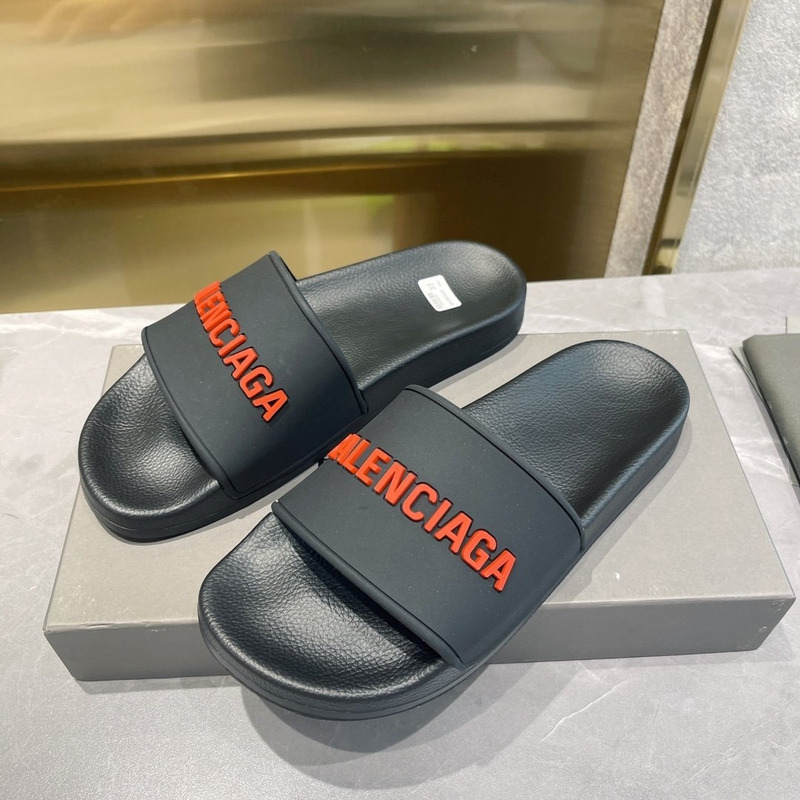 Ba*len*cia*ga 3d logo print pool slide sandal black & red
