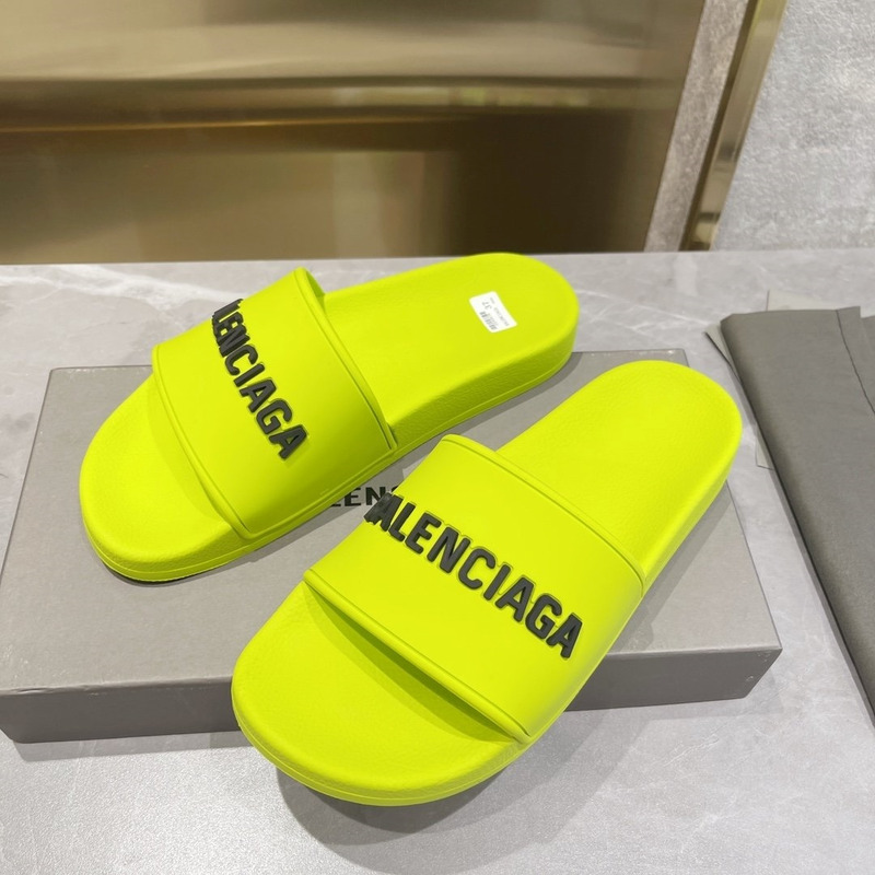 Ba*len*cia*ga 3d logo print pool slide sandal fluorescent yellow