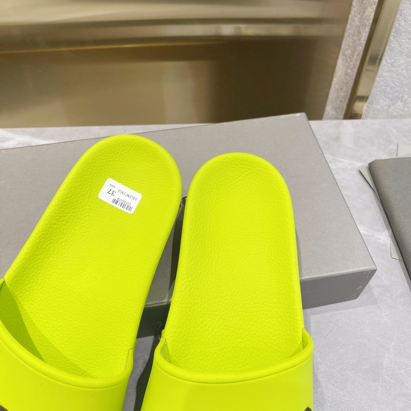 Ba*len*cia*ga 3d logo print pool slide sandal fluorescent yellow