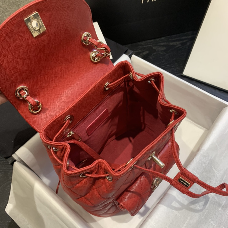 Ch*el caviar leather vintage duma backpack red