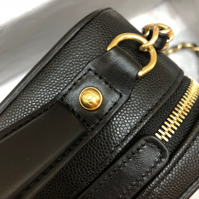 Ch*el leather vanity case black bag