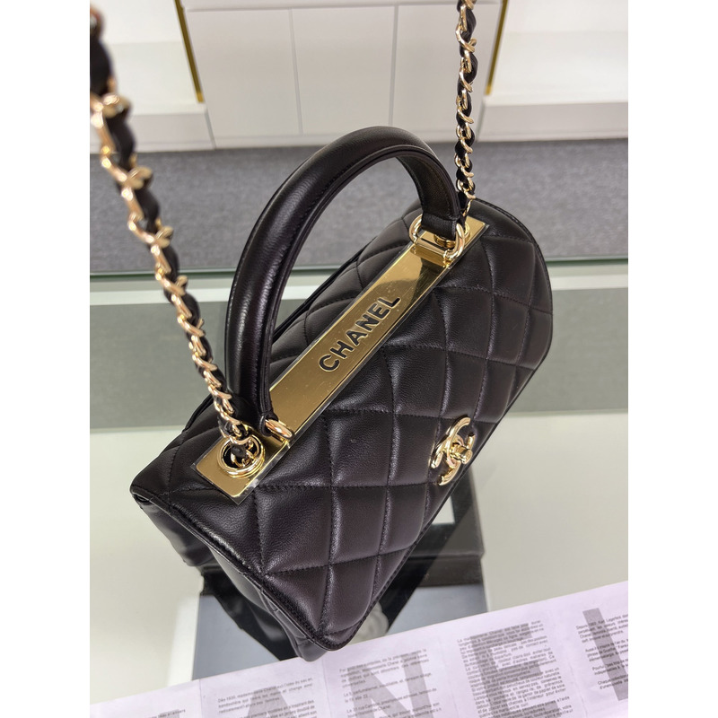 Ch*el  sheepskin and gold metal black flap bag