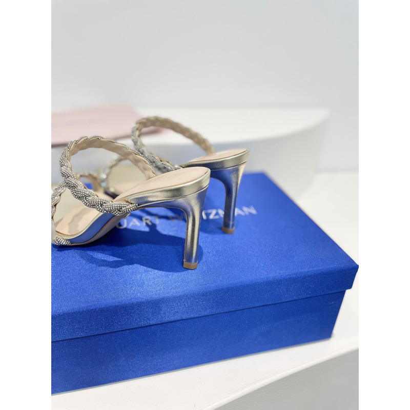 Stuart Weitzman Nudist Curve Crystal Embellished Sandals White