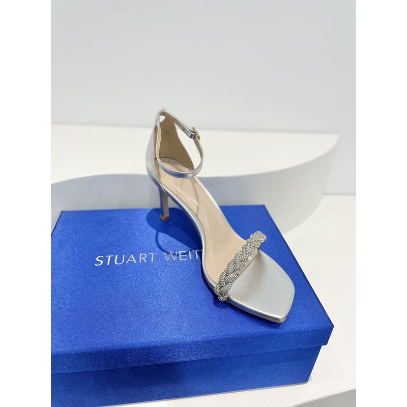Stuart Weitzman Nudist Curve Crystal Embellished Sandals Grey