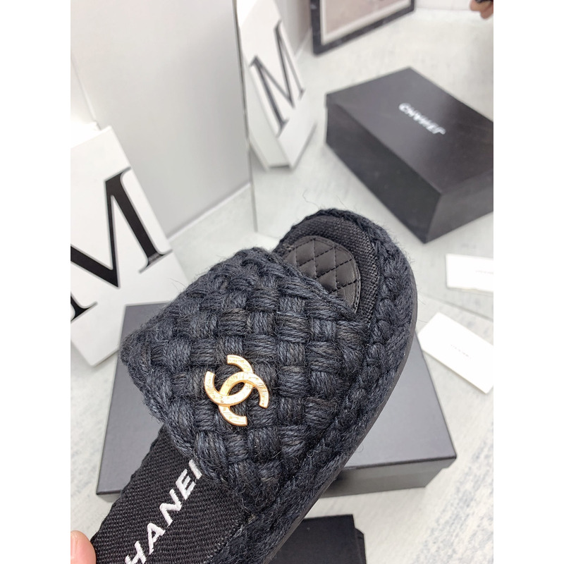Ch*el open toe casual style plain party style flip flops mules black