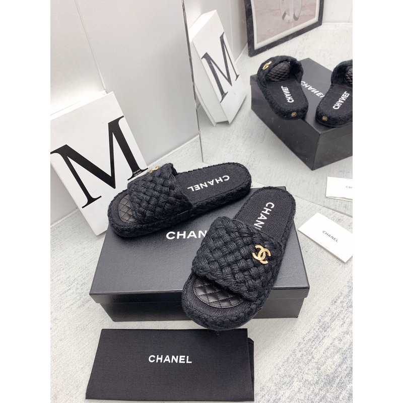 Ch*el open toe casual style plain party style flip flops mules black