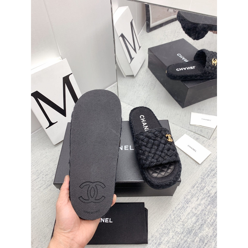 Ch*el open toe casual style plain party style flip flops mules black