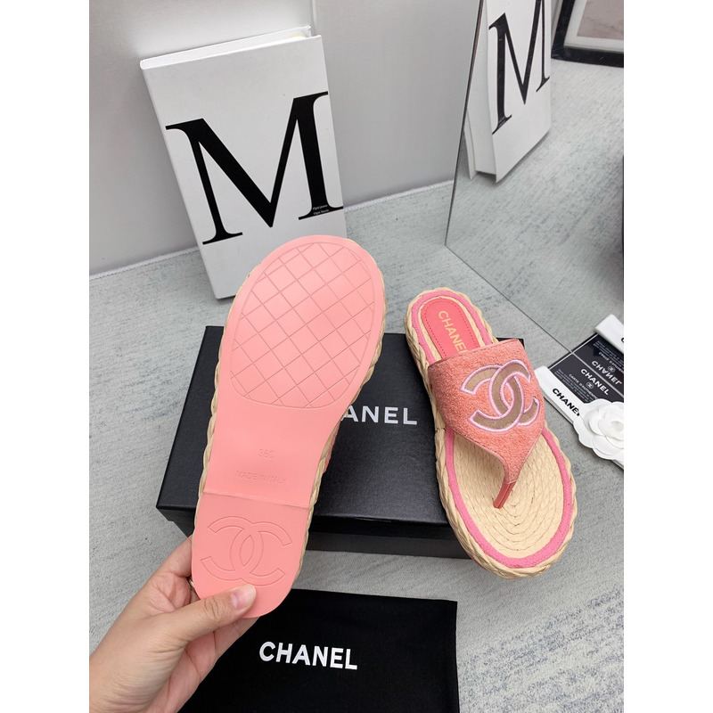Ch*el casual style flip flops elegant style logo flat sandals pink