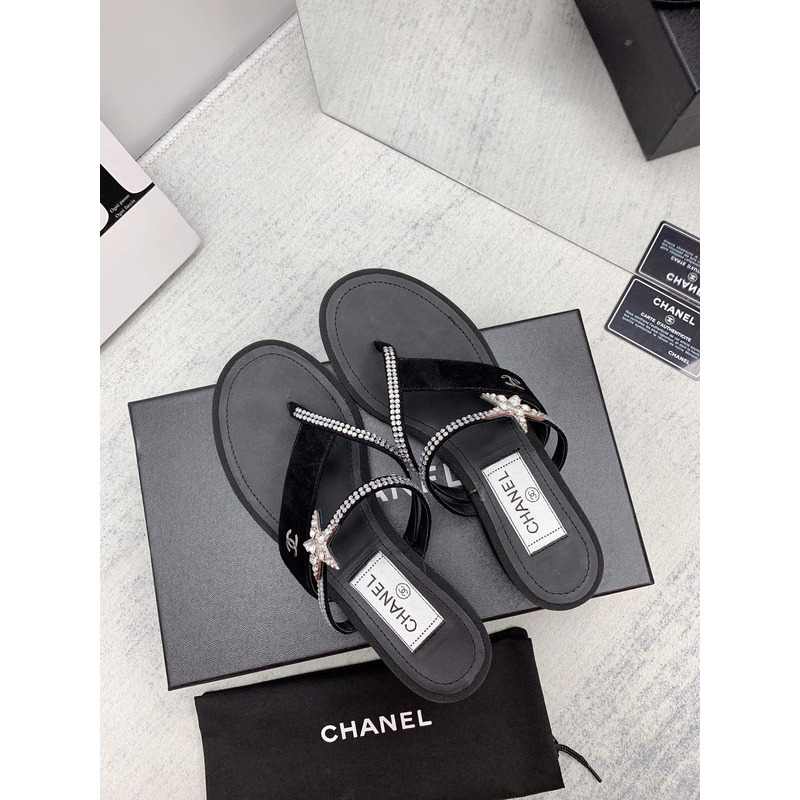 Ch*el suede calfskin & strass sandal black