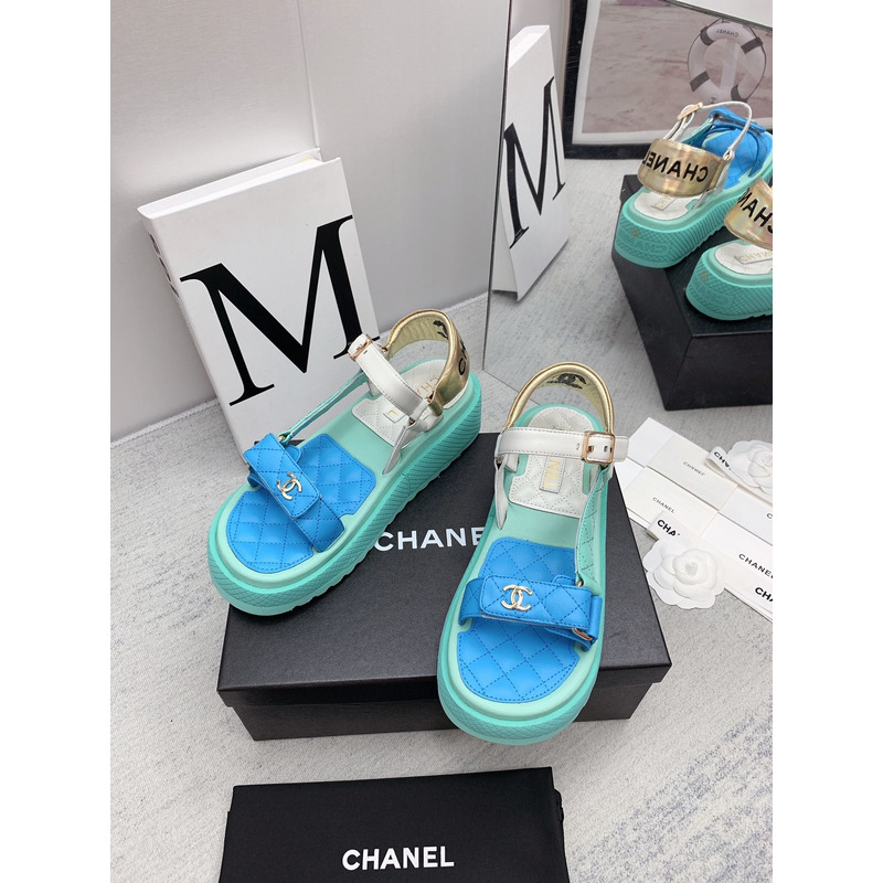 Ch*el leather sandals mint&blue