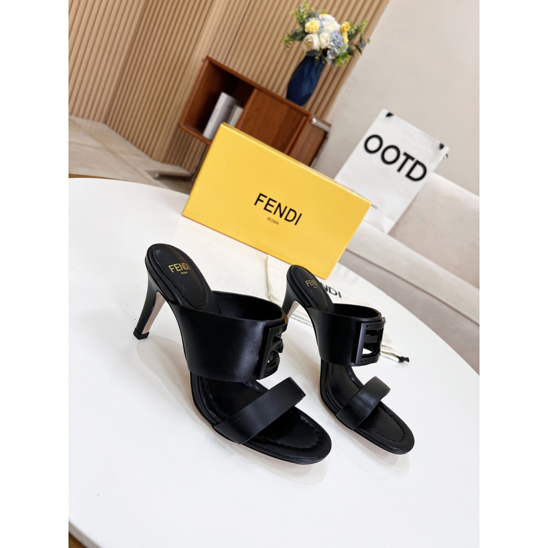 F**di baguette leather slides black
