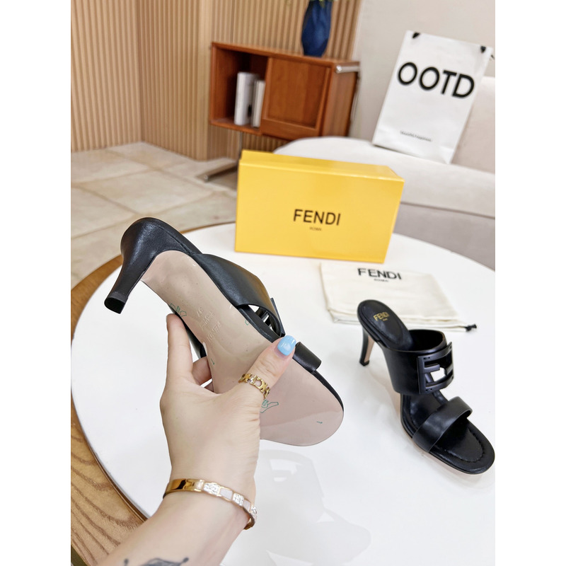 F**di baguette leather slides black