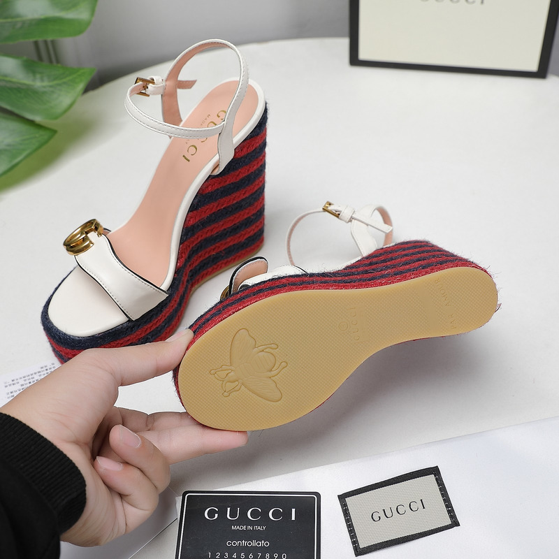 G*u*i leather platform espadrille white