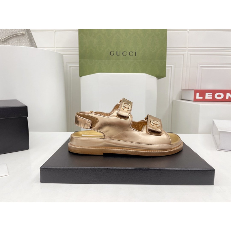 Ch*el dad sandals leather gold