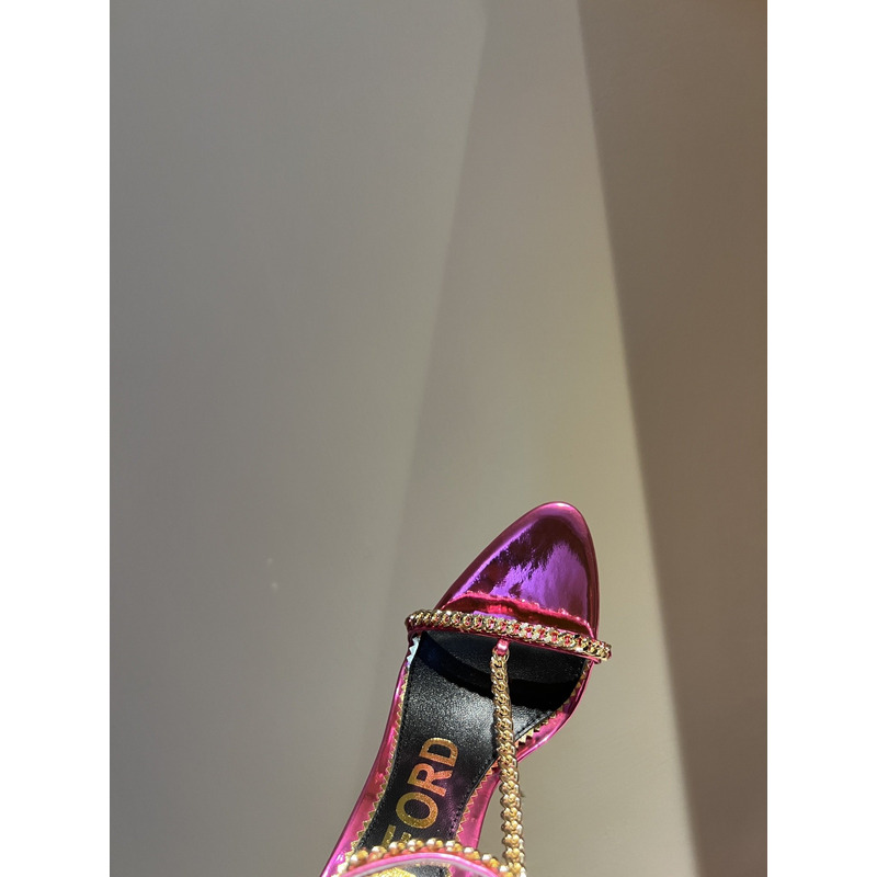 Tom Ford Padlock Mirror Leather Heels Fuchsia