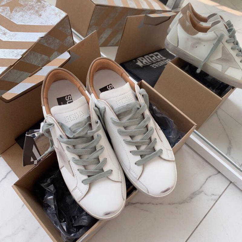 golden goose men’s S*per-star sneakers with suede star and brown heel tab