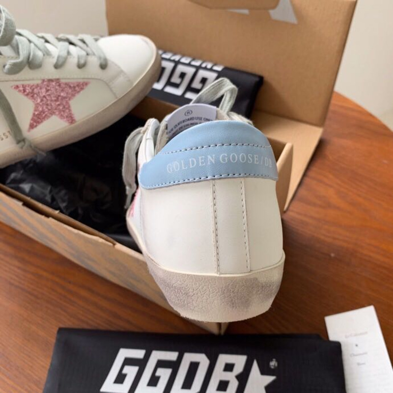 golden goose S*per-star sneakers with pink glitter and blue heel tab