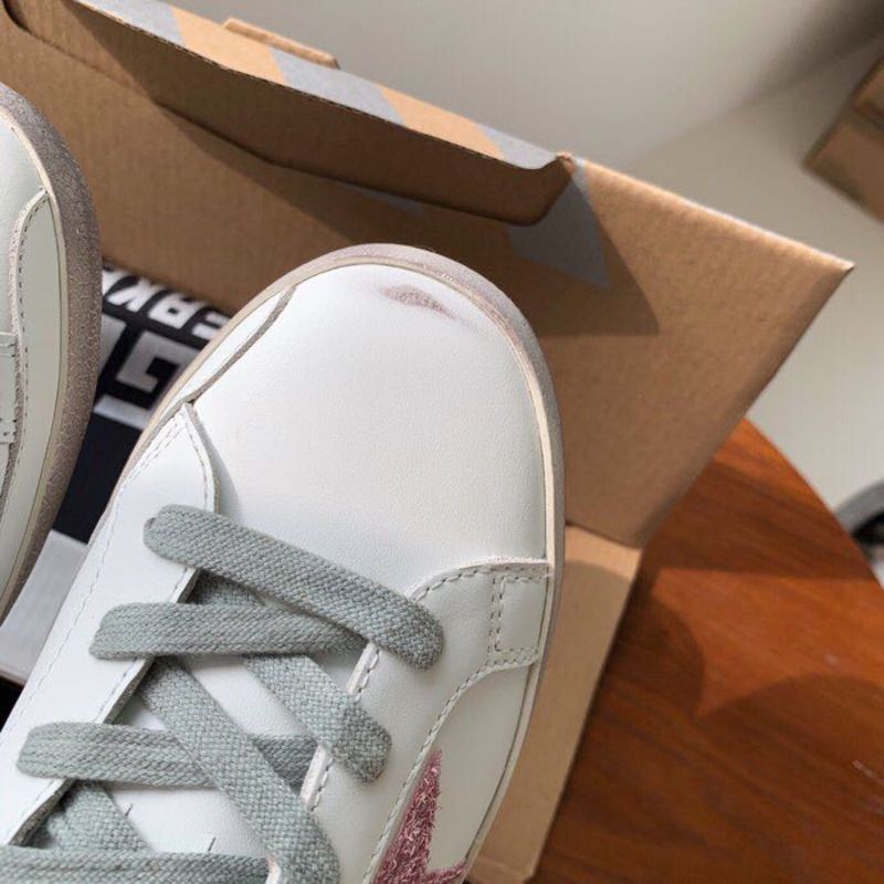 golden goose S*per-star sneakers with pink glitter and blue heel tab