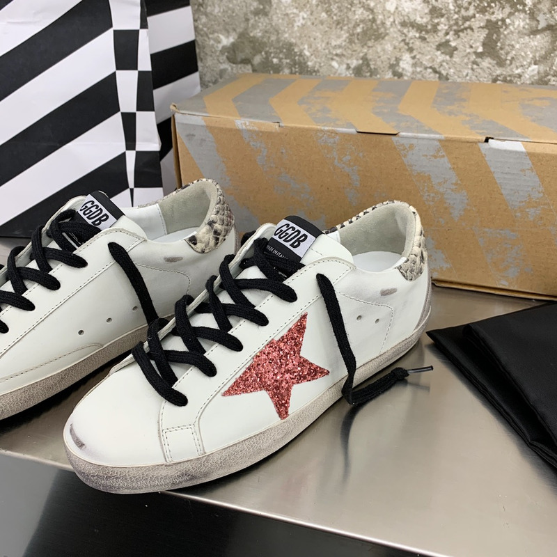 golden goose S*per-star sneakers with red glitter and grey heel tab