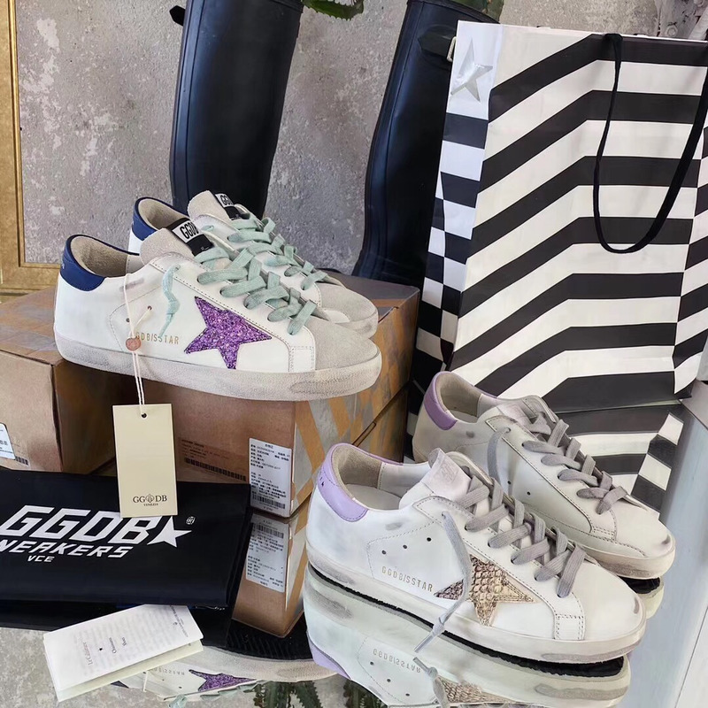 golden goose S*per-star sneakers with glitter and purple heel tab