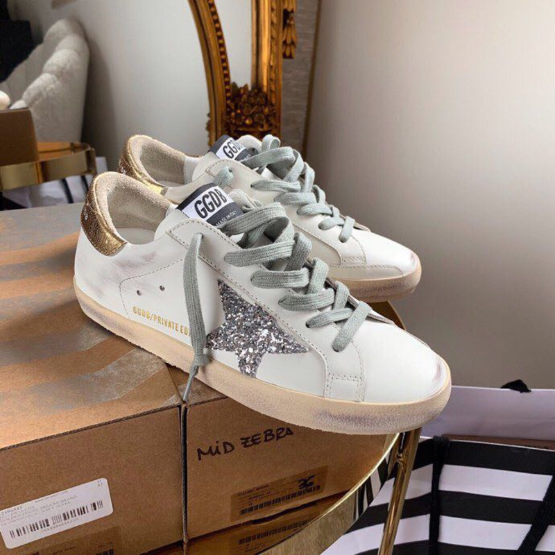 golden goose S*per-star sneakers with sliver star and golden heel tab
