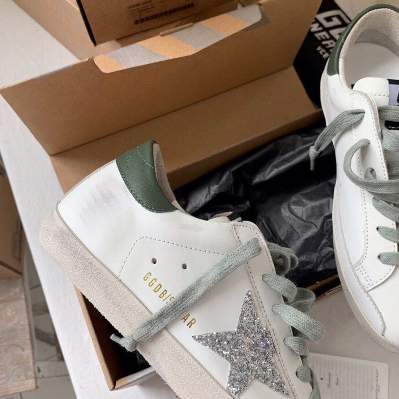 golden goose S*per-star sneakers with sliver glitter and black heel tab