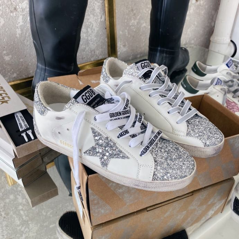 golden goose S*per-star sneakers with sliver star and sliver heel tab