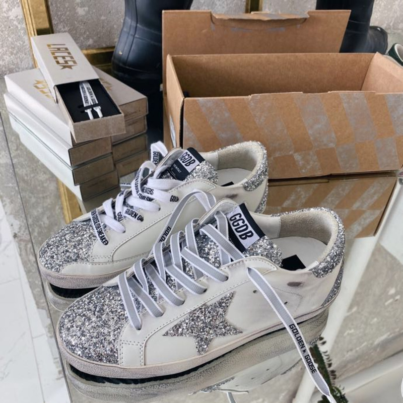 golden goose S*per-star sneakers with sliver star and sliver heel tab