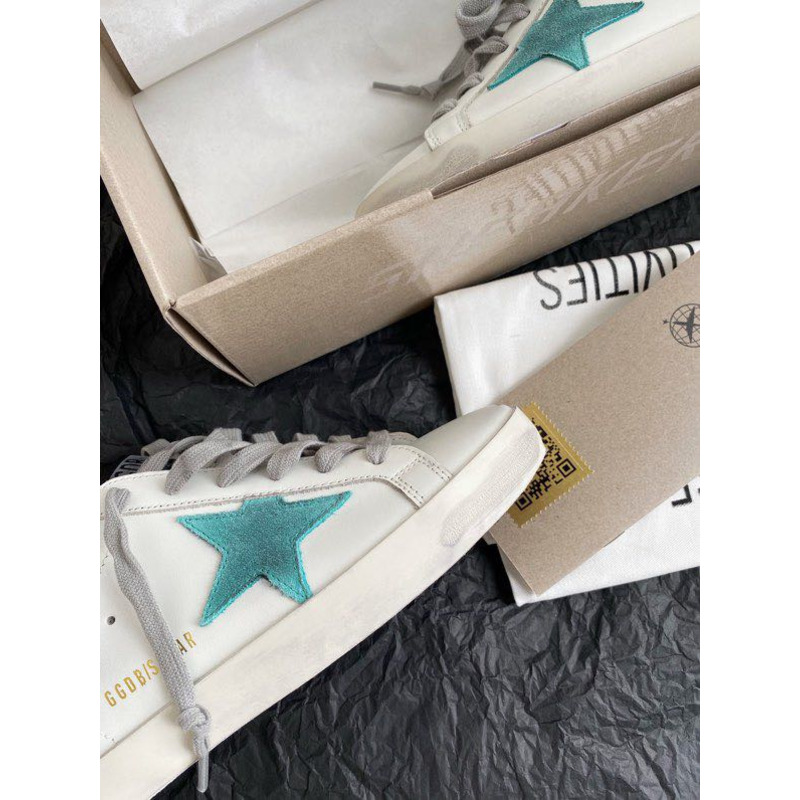 golden goose S*per-star sneakers with green and yellow suede star and golden heel tab