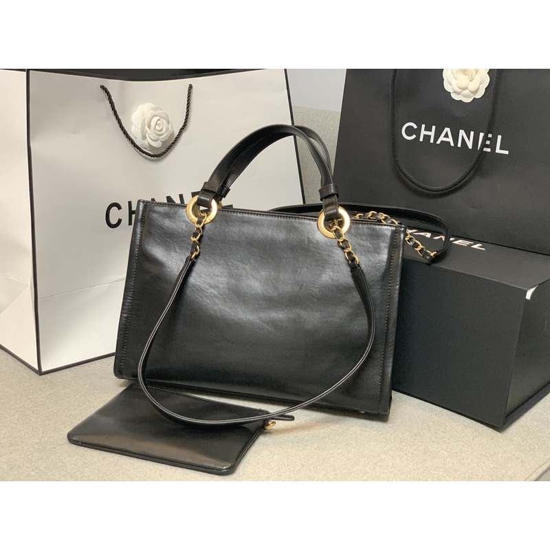 Ch*el 22 calfskin tote bag large black