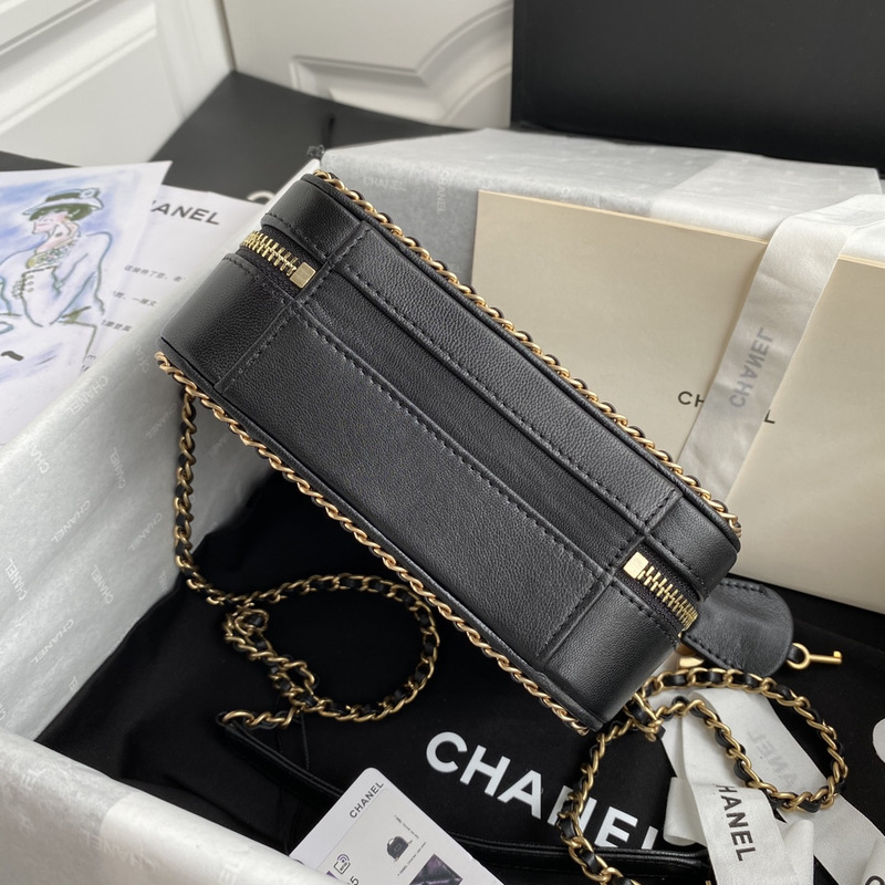 Ch*el glossy sheepskin small camera bag black