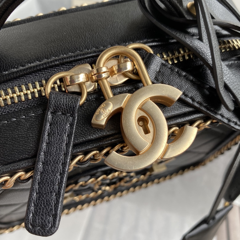 Ch*el glossy sheepskin small camera bag black
