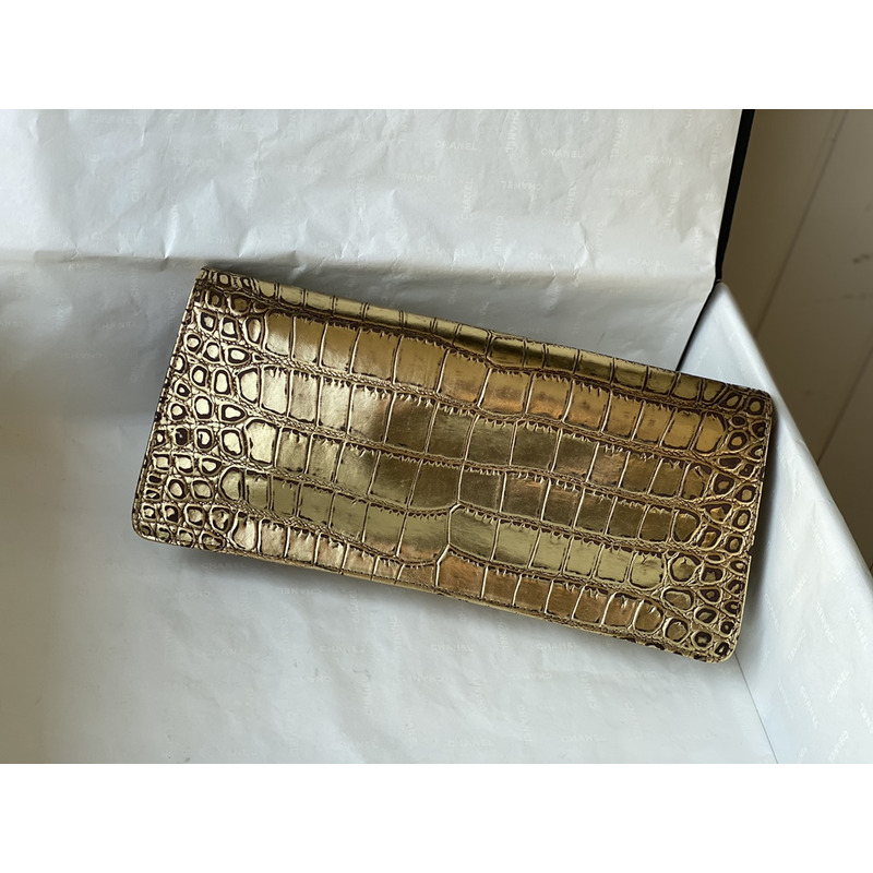 Ch*el 19 beetle handbag series imported italian calfskin embossed crocodile pattern