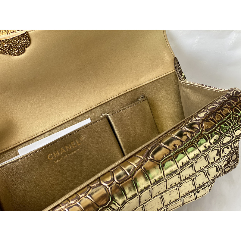 Ch*el 19 beetle handbag series imported italian calfskin embossed crocodile pattern