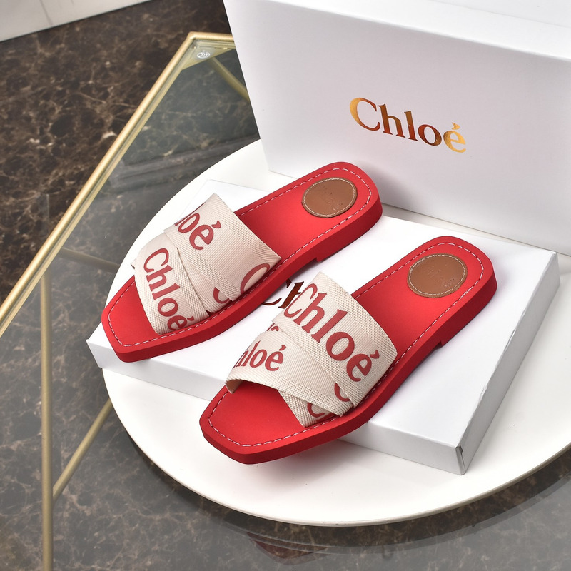 Chloe Woody Canvas Slides Red