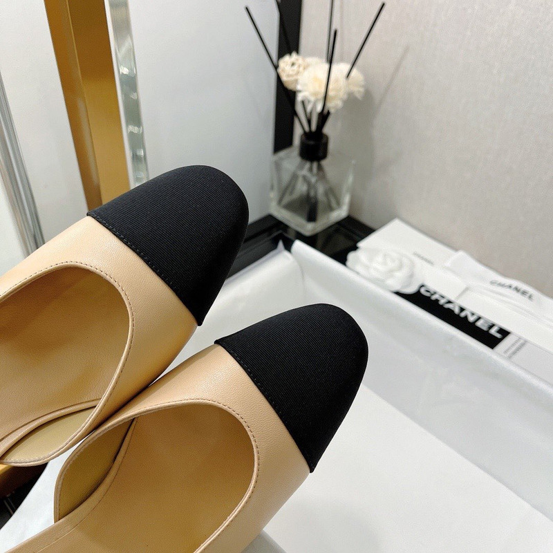Ch*el sling-back heel beige and black
