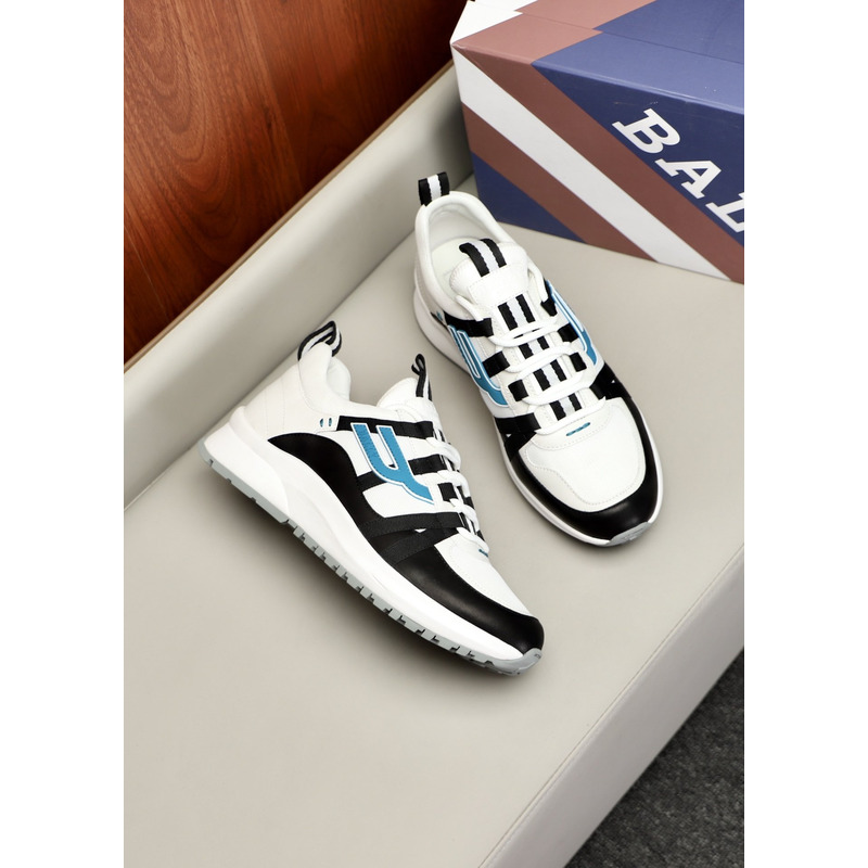 Bally Demmy Leather Sneaker in White,Black & Blue