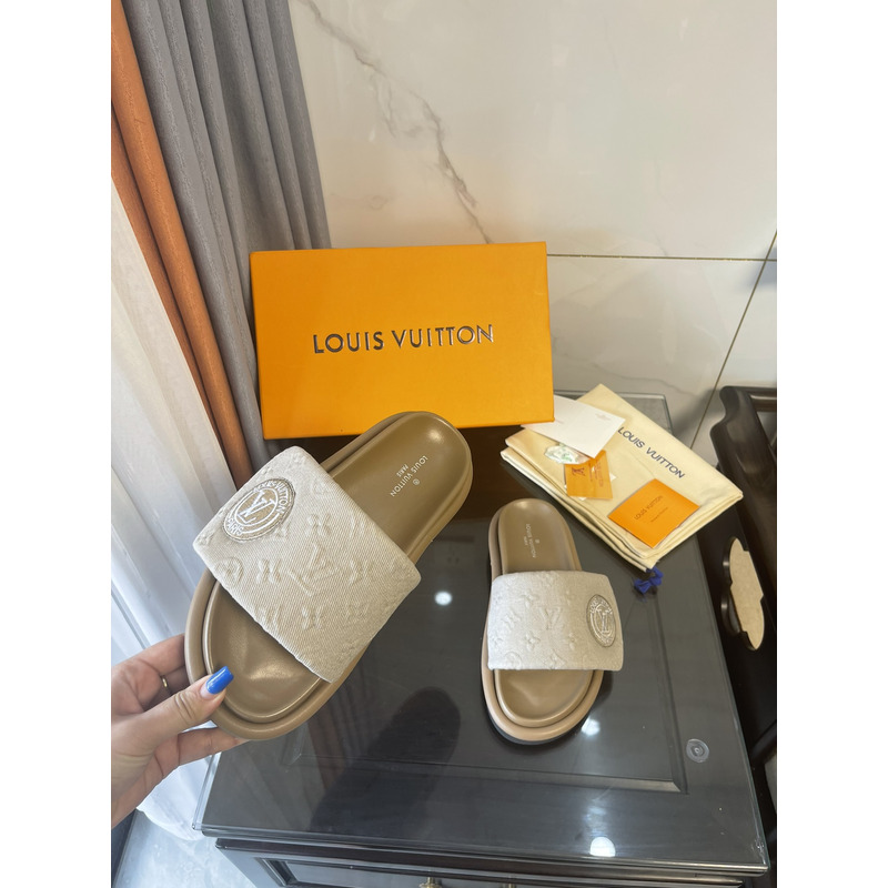 l**is V*t*n pool pillow flat comfort mules taupe