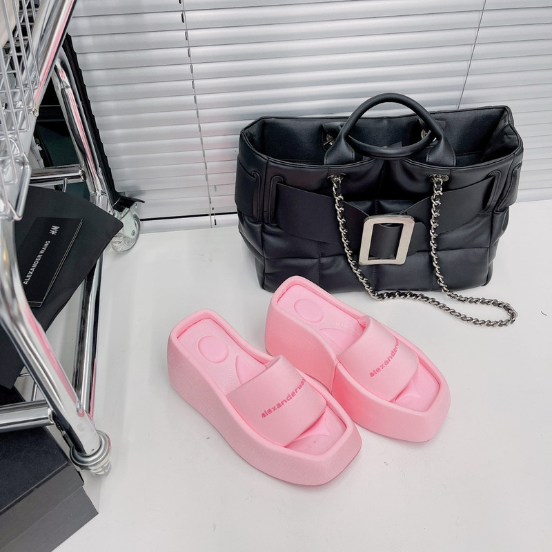 Alexander Wang Taji Platform Slide Sandal in Lycra Neon Bubblegum