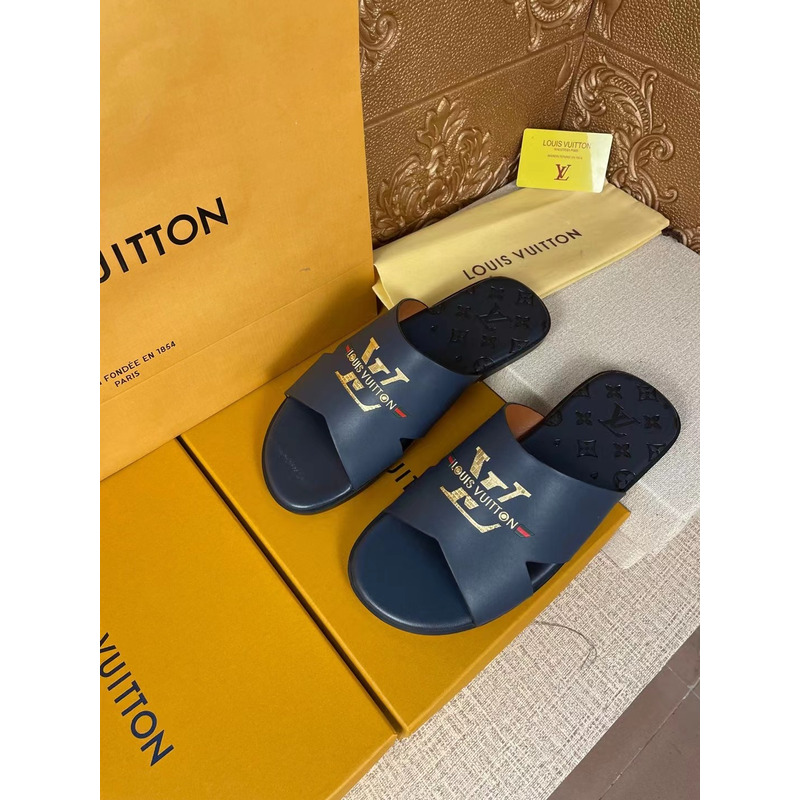 l**is V*t*n gold logo monogram mules navy