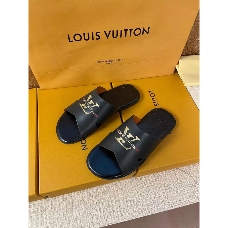 l**is V*t*n gold logo monogram mules black