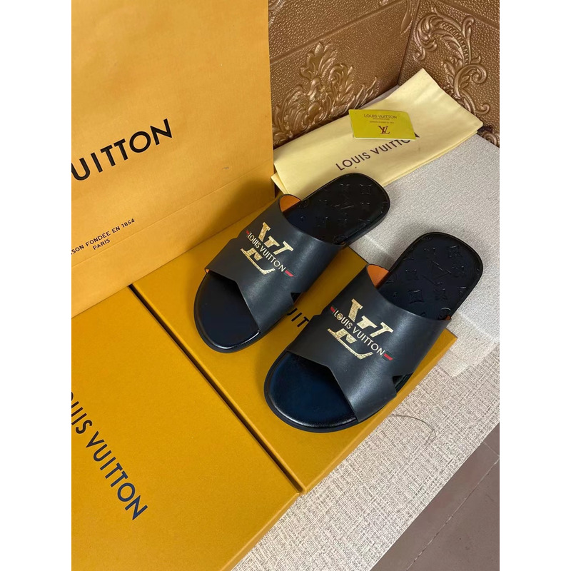 l**is V*t*n gold logo monogram mules black