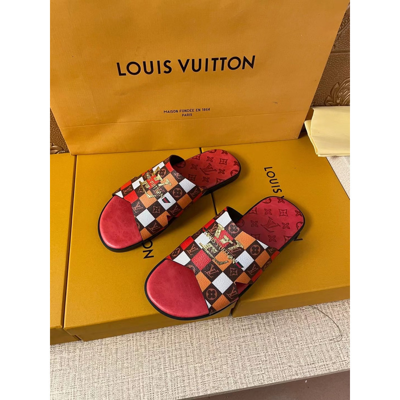 l**is V*t*n gold logo monogram mules red