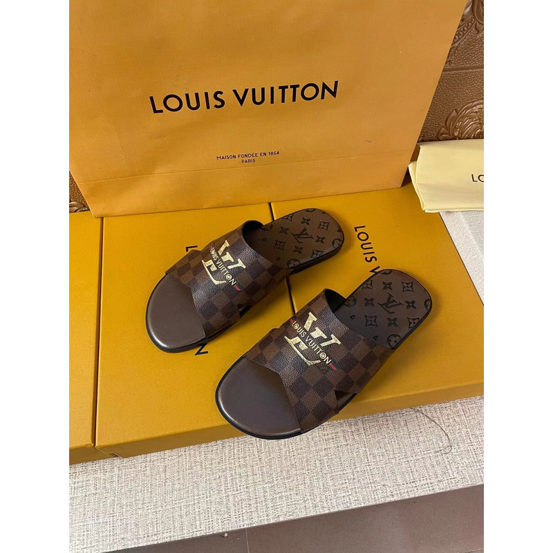 l**is V*t*n gold logo damier mules brown